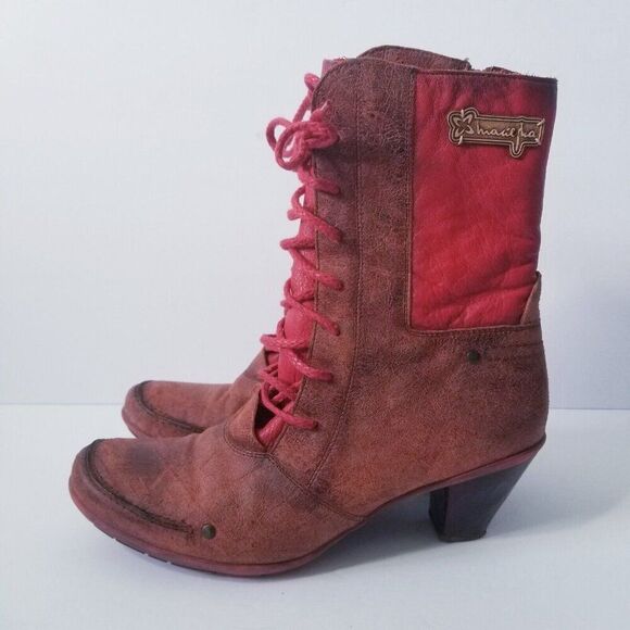 Maciejka S9/10 Leather Lace-up Heeled Boots Victorian Red - Picture 2 of 8